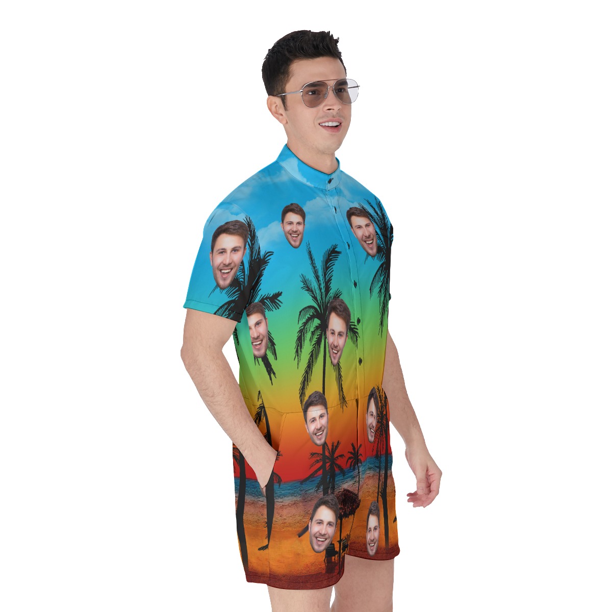 Sunset Beach Funny Custom Face Men's Romper