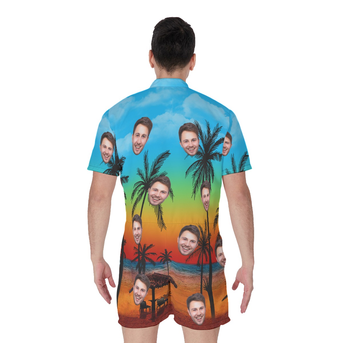 Sunset Beach Funny Custom Face Men's Romper
