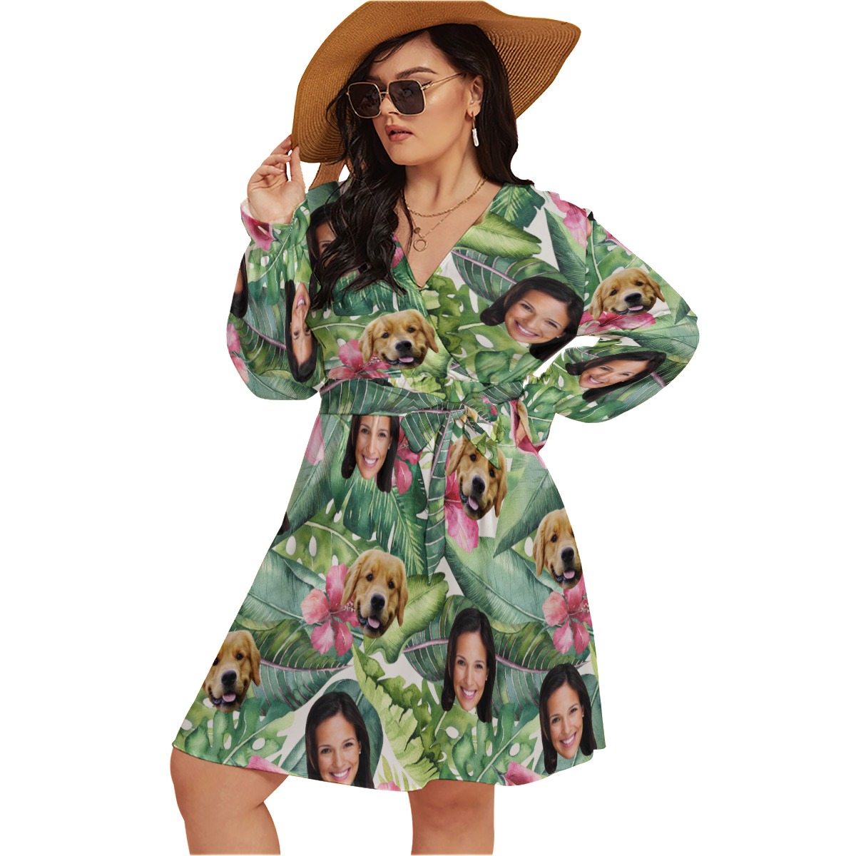 Personalized With Dog Tropical Hawaiian V-neck Oversized Dress