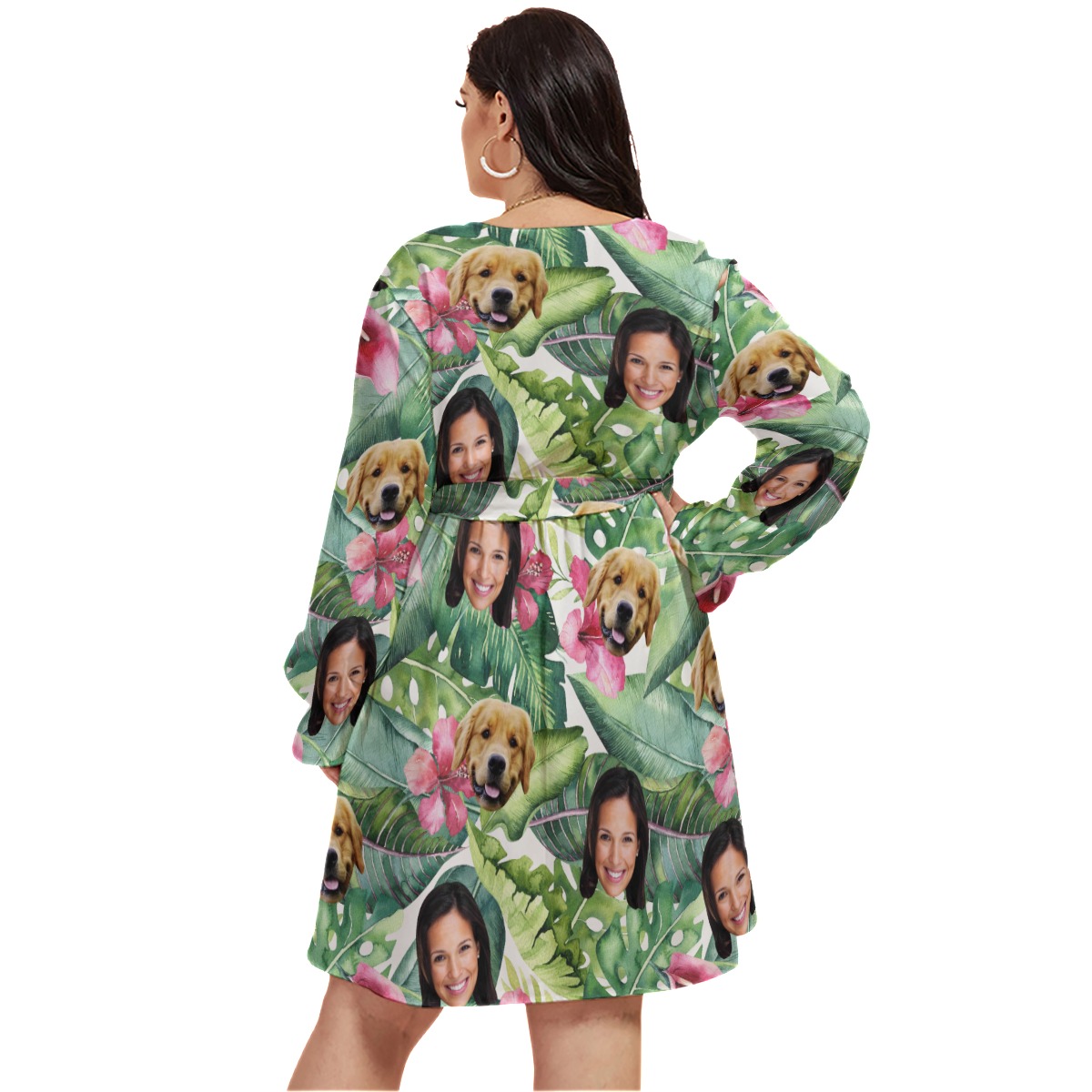 Personalized With Dog Tropical Hawaiian V-neck Oversized Dress