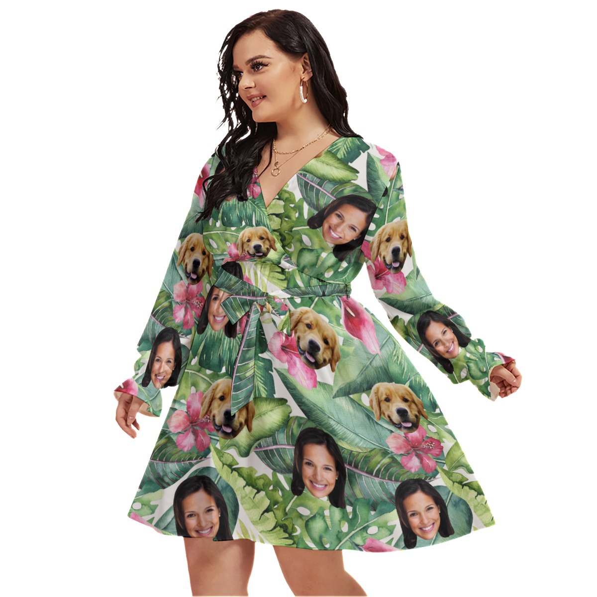 Personalized With Dog Tropical Hawaiian V-neck Oversized Dress