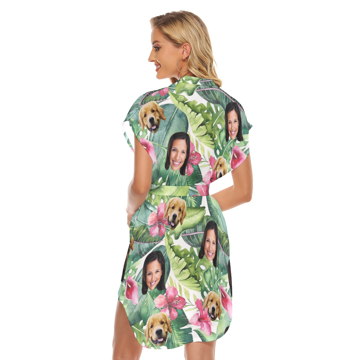 Women's Customize And Dog Tropical Hawaiian Dress With Belt