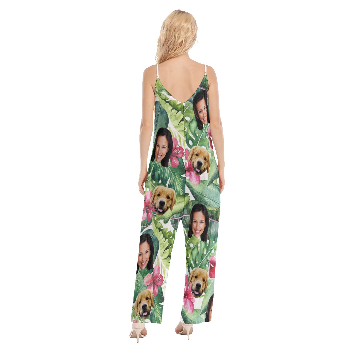 Tropical Custom 2 Faces With Dog Women's Hawaiian Jumpsuit