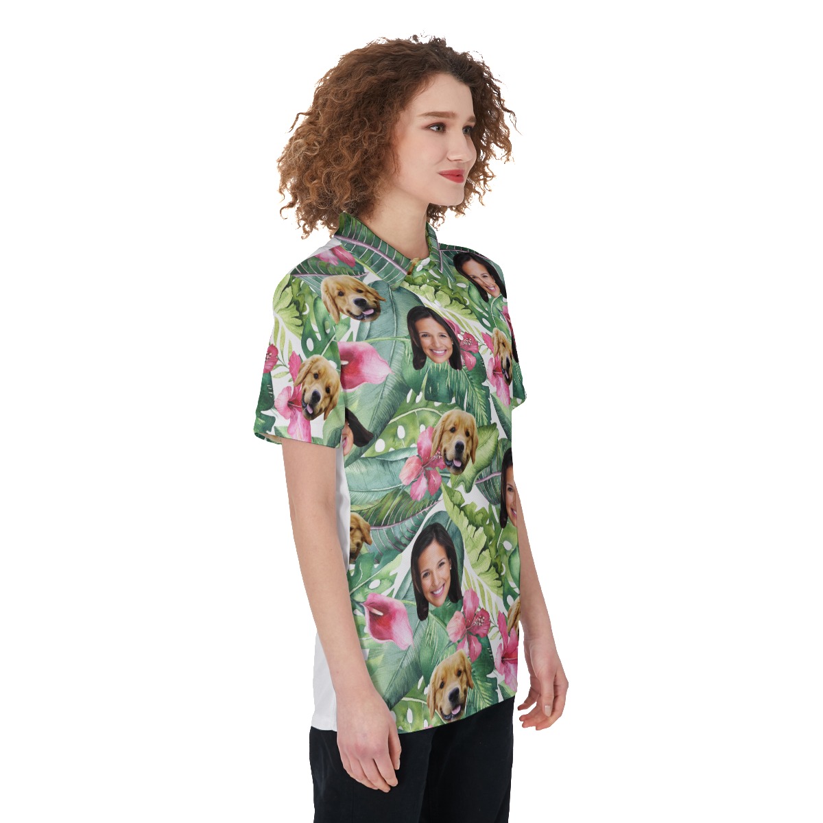 Women's Custom Face Tropical Polo Hawaiian Shirt With Dog Face