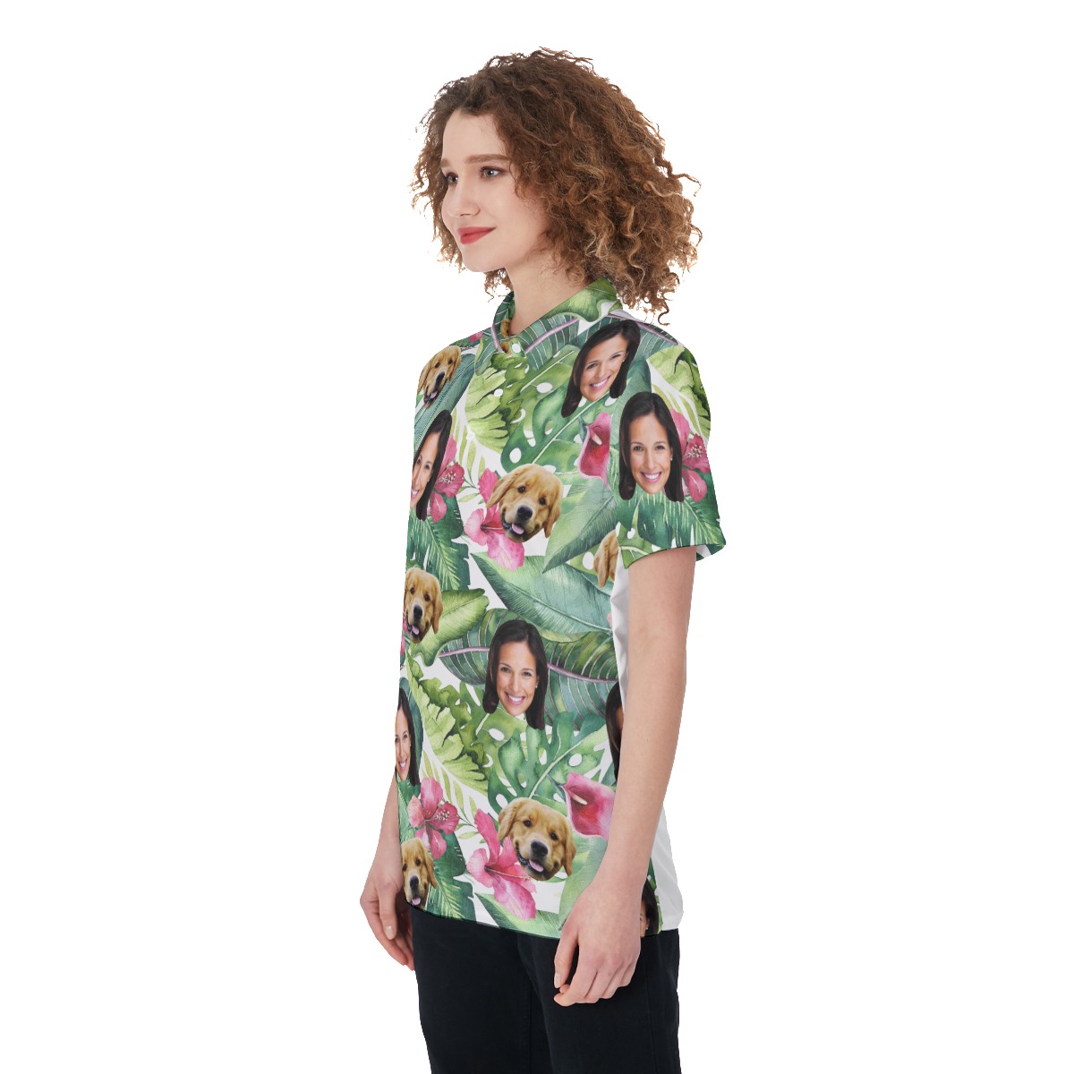 Women's Custom Face Tropical Polo Hawaiian Shirt With Dog Face