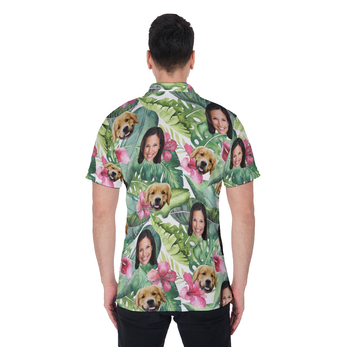 Custom Face And Dog Tropical Polo Hawaiian Shirt For Men