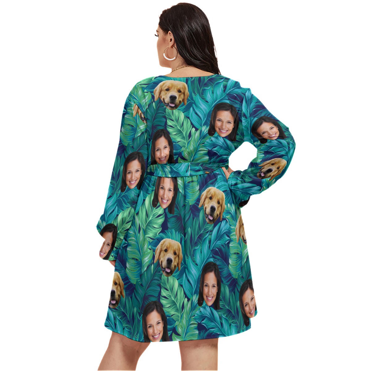 Tropical Personalized With Dog Hawaiian V-neck Oversized Dress