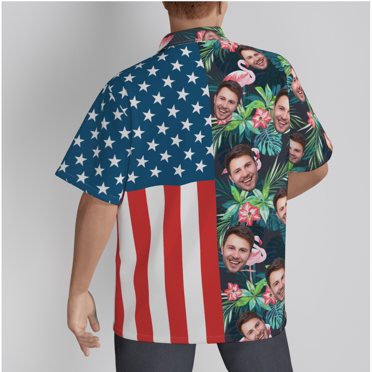 Tropical Flamingo American Flag Custom Face Hawaiian Shirt