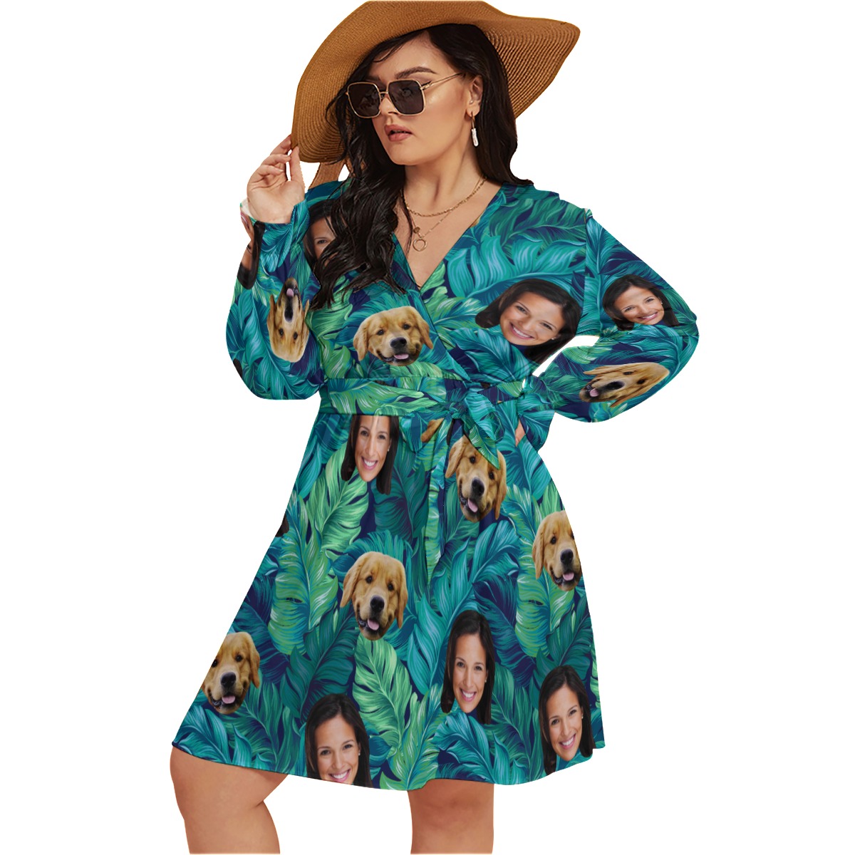 Tropical Personalized With Dog Hawaiian V-neck Oversized Dress