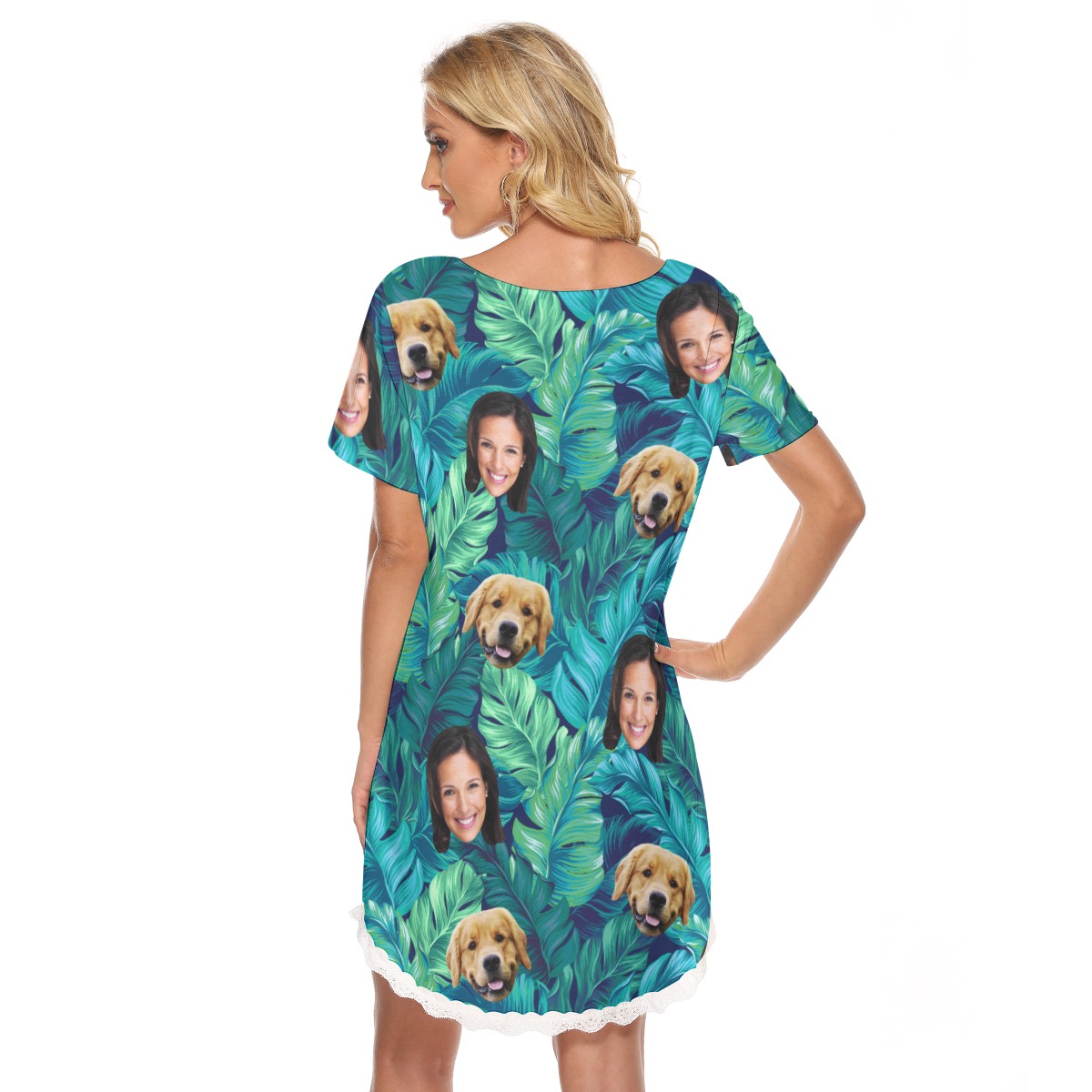 Custom Dog And Owner Tropical Hawaiian Lace Dress For Women