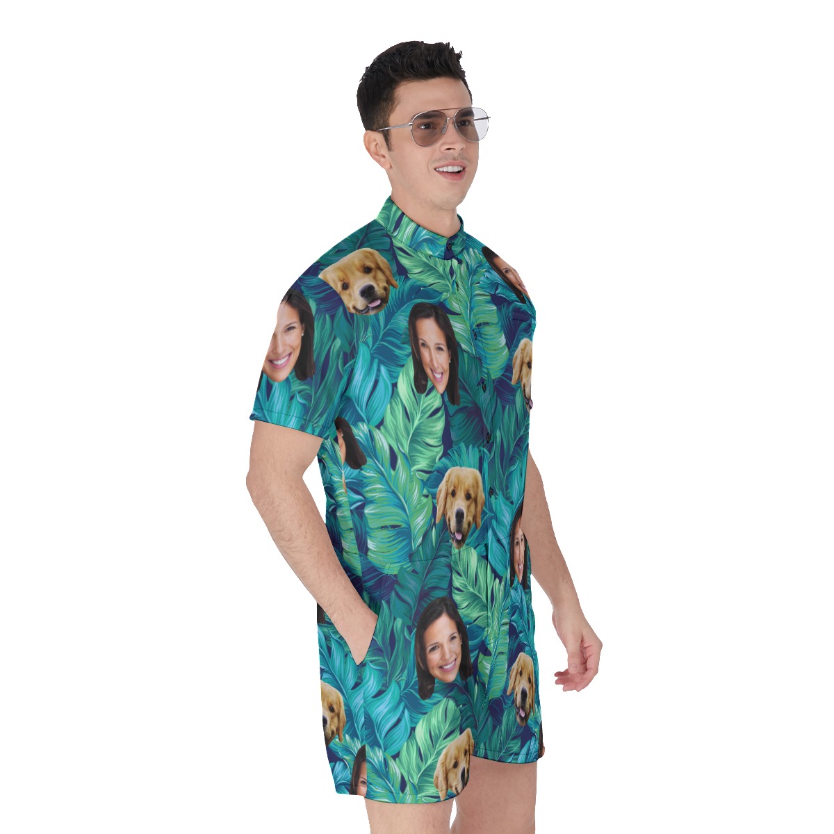 Tropical Custom Dog And Owner Face Hawaiian Romper For Men