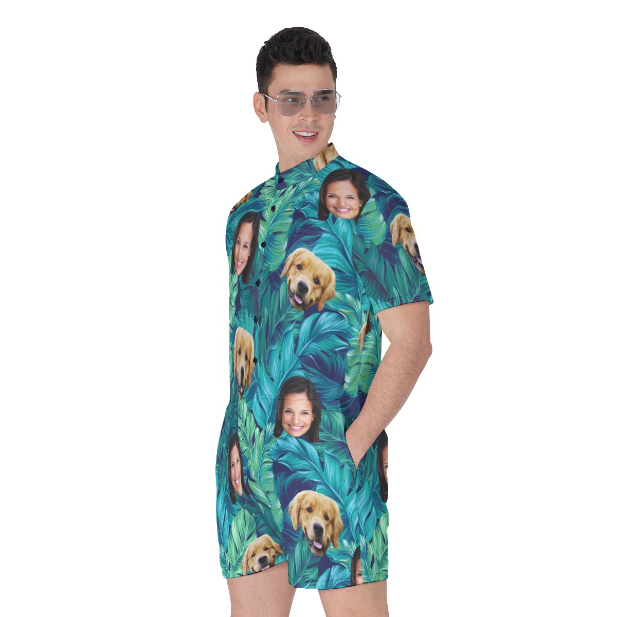 Tropical Custom Dog And Owner Face Hawaiian Romper For Men