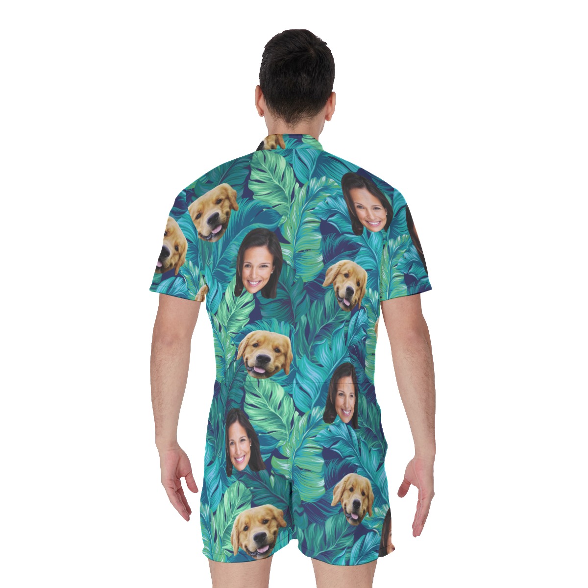 Tropical Custom Dog And Owner Face Hawaiian Romper For Men
