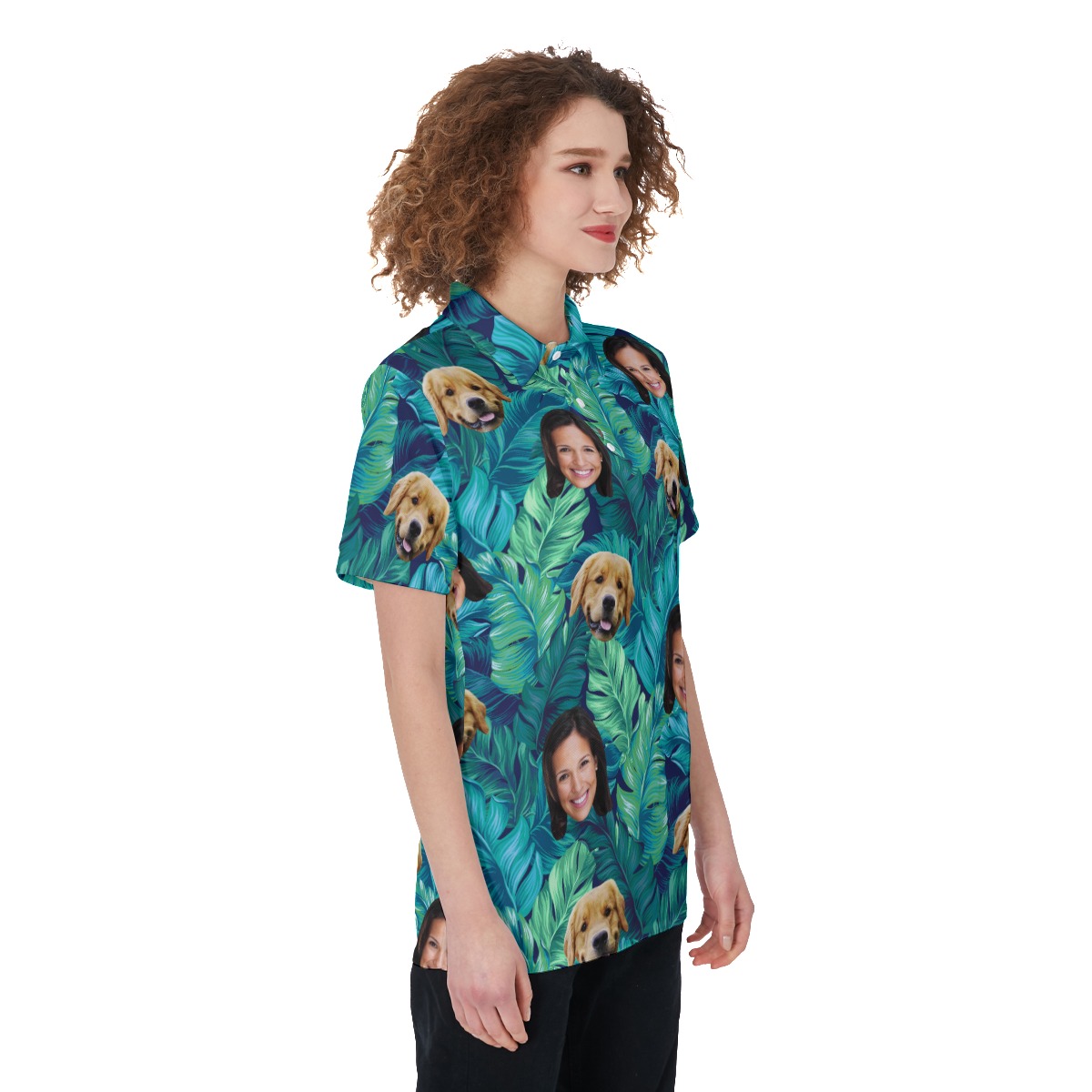 Women's Tropical Custom Face Polo Hawaiian Shirt With Dog Face