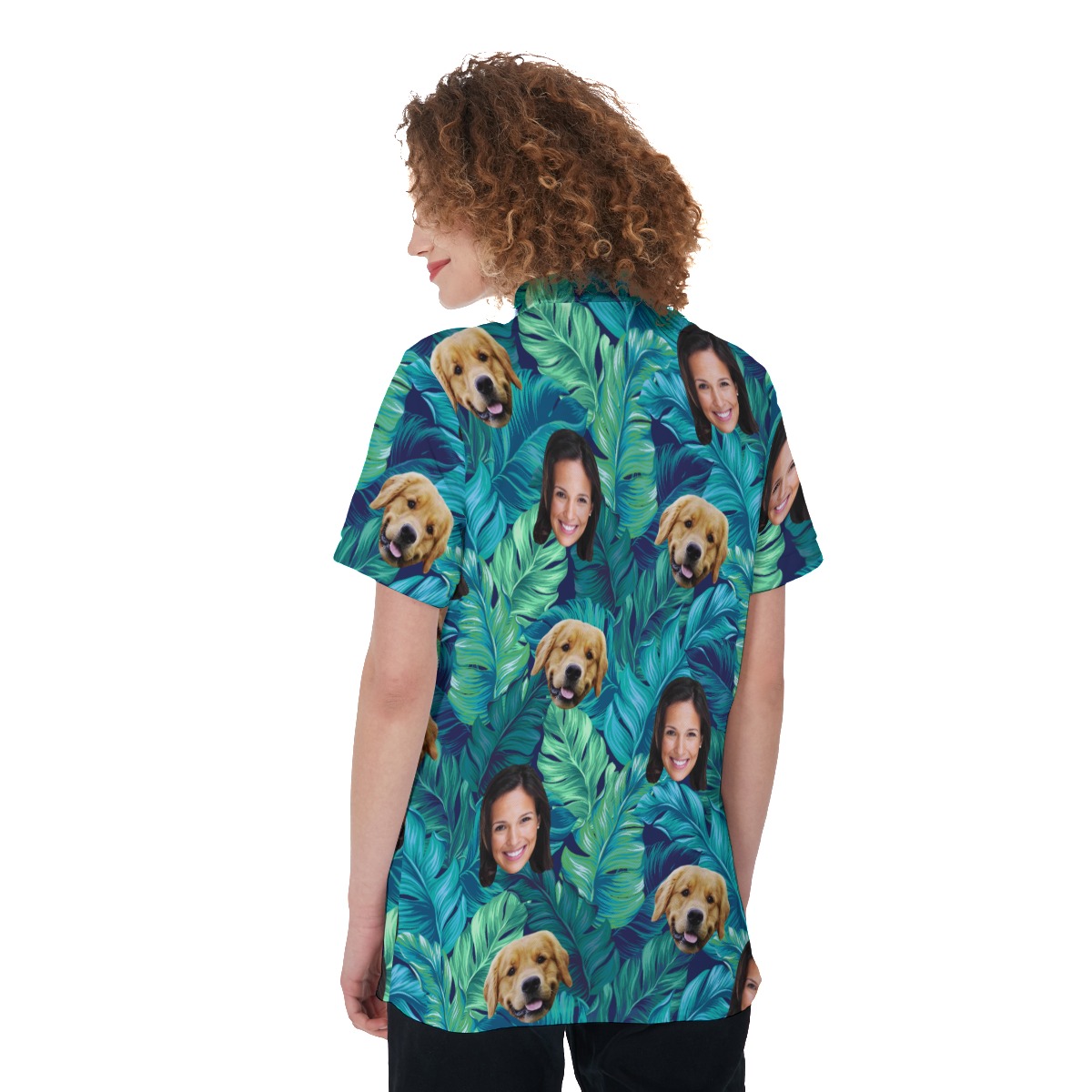Women's Tropical Custom Face Polo Hawaiian Shirt With Dog Face