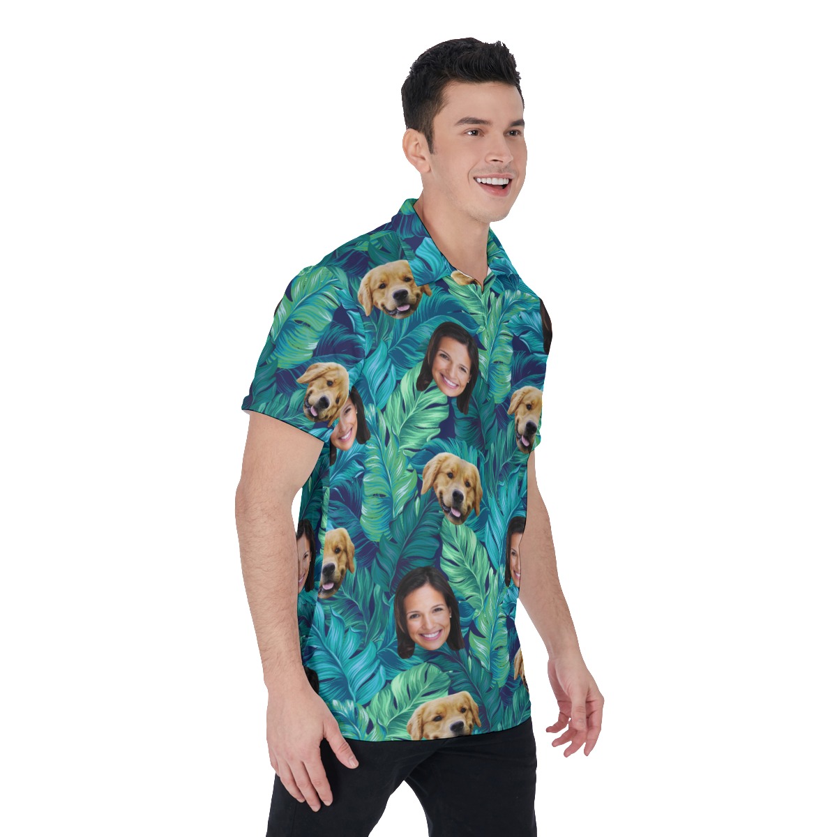 Tropical Custom Face And Dog Polo Hawaiian Shirt For Men