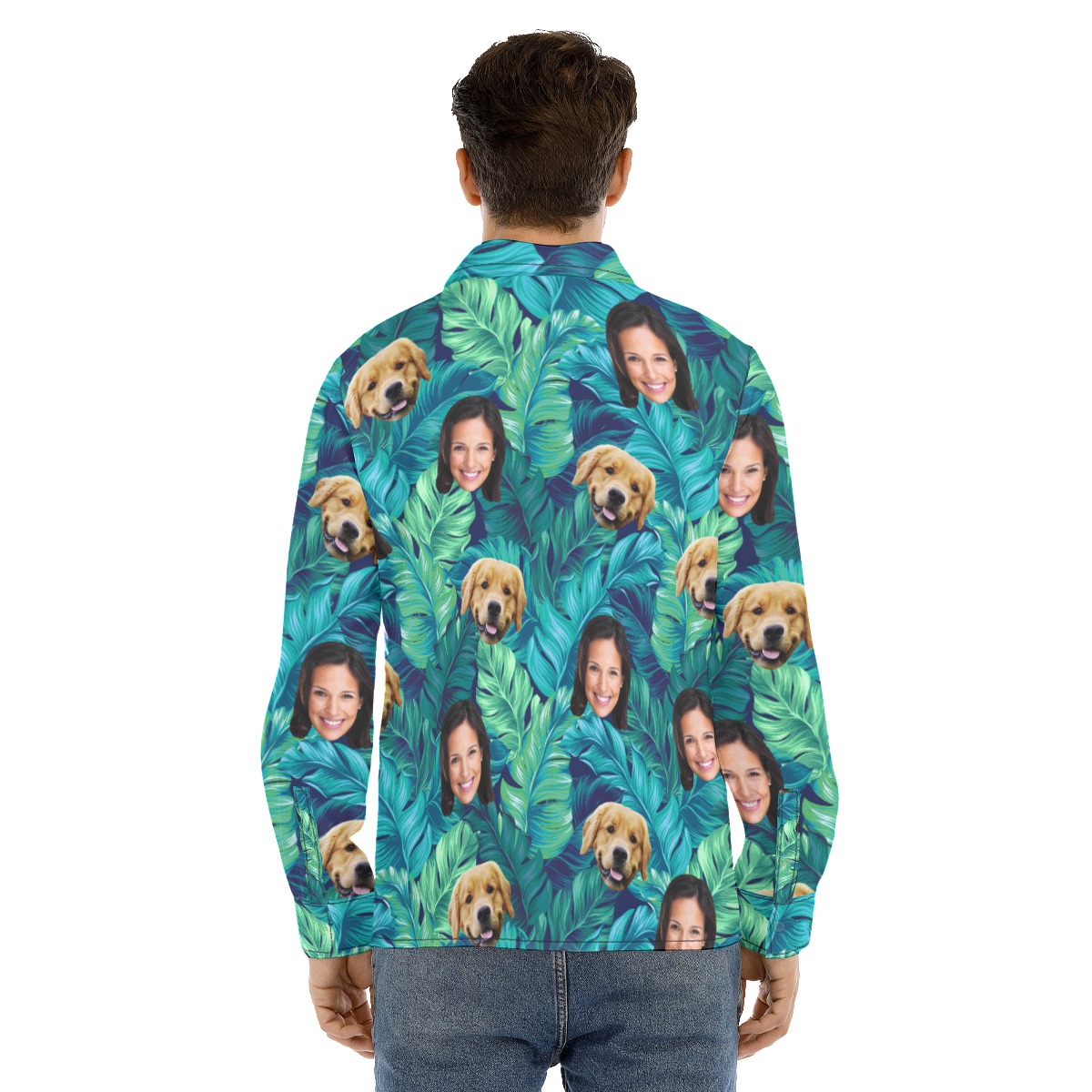 Men's Custom Face And Dog Long Sleeve Hawaiian Shirt