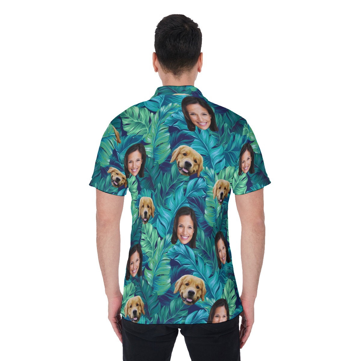 Tropical Custom Face And Dog Polo Hawaiian Shirt For Men