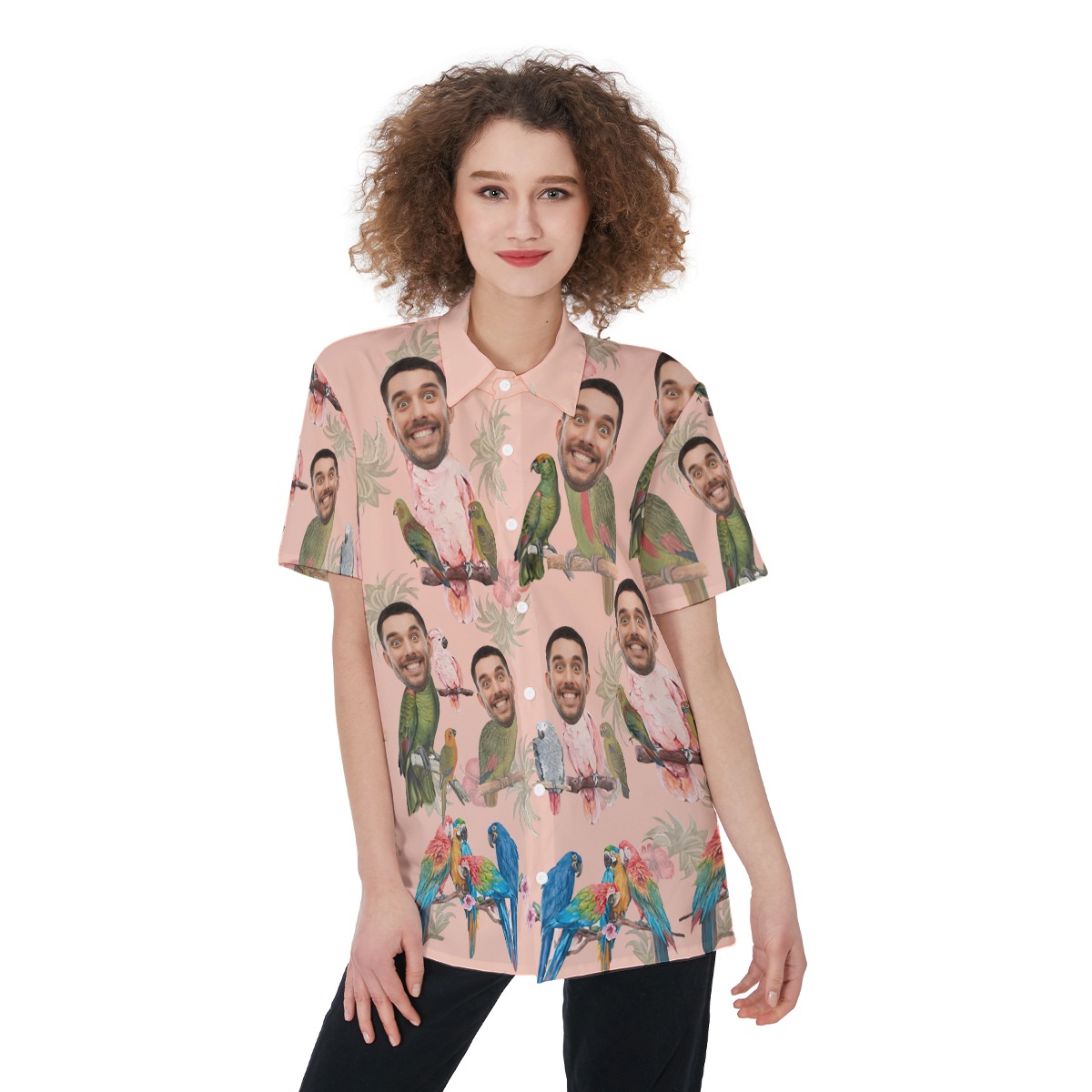 Tropical Parrots Custom Face Pink Hawaiian Shirt For Women - variant image 1