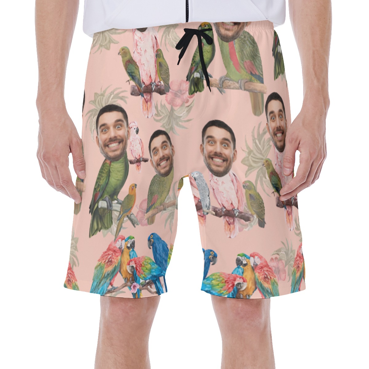 Custom Face Tropical Parrots Hawaiiam Swim Trunks For Men - variant image 1