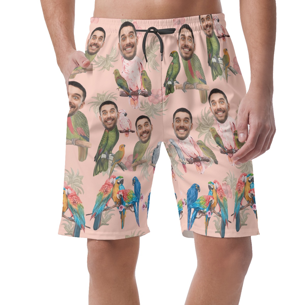 Funny Tropical Parrot Custom Face Hawaiian Beach Shorts For Men - variant image 1