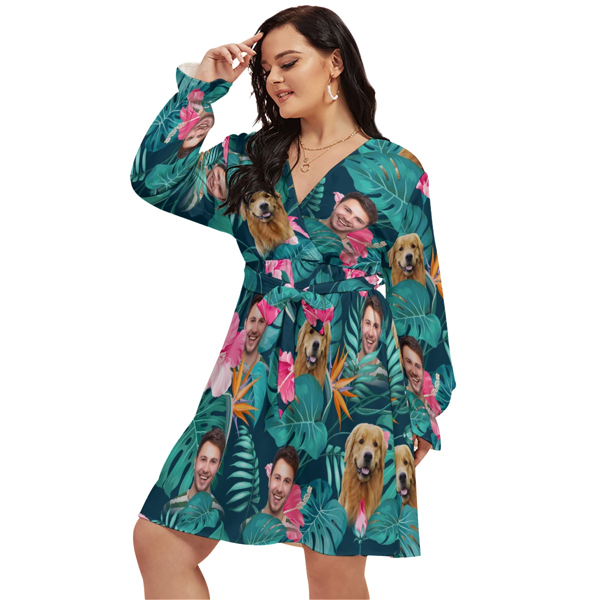 Personalized Floral Hawaiian V-neck Oversized Dress - variant image 1