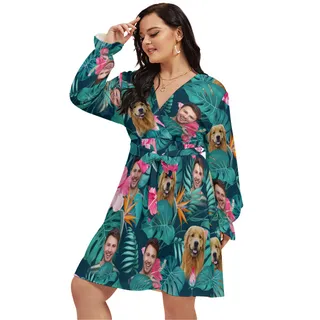 Personalized Floral Hawaiian V-neck Oversized Dress
