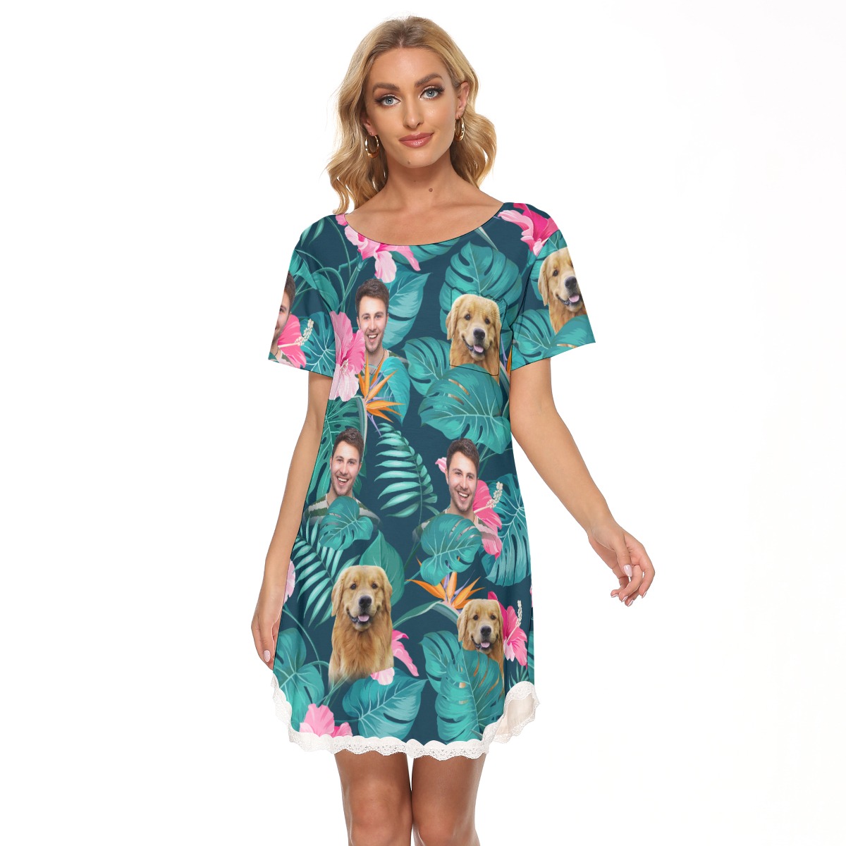 Custom Face Floral Hawaiian Lace Dress - variant image 1