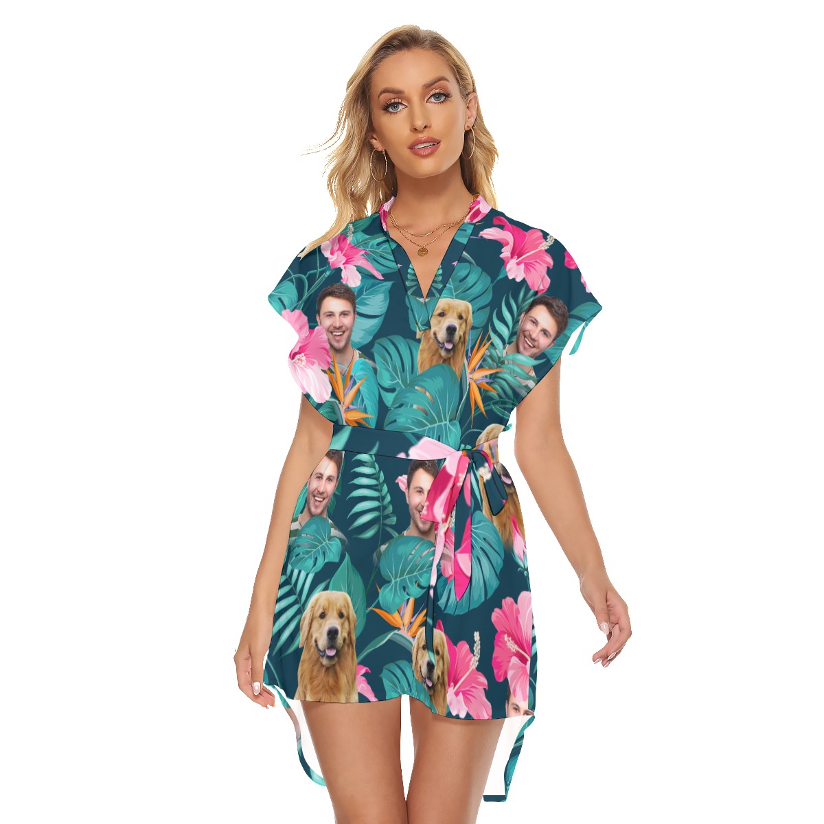 Women's Customize Floral Hawaiian Dress With Belt - variant image 1