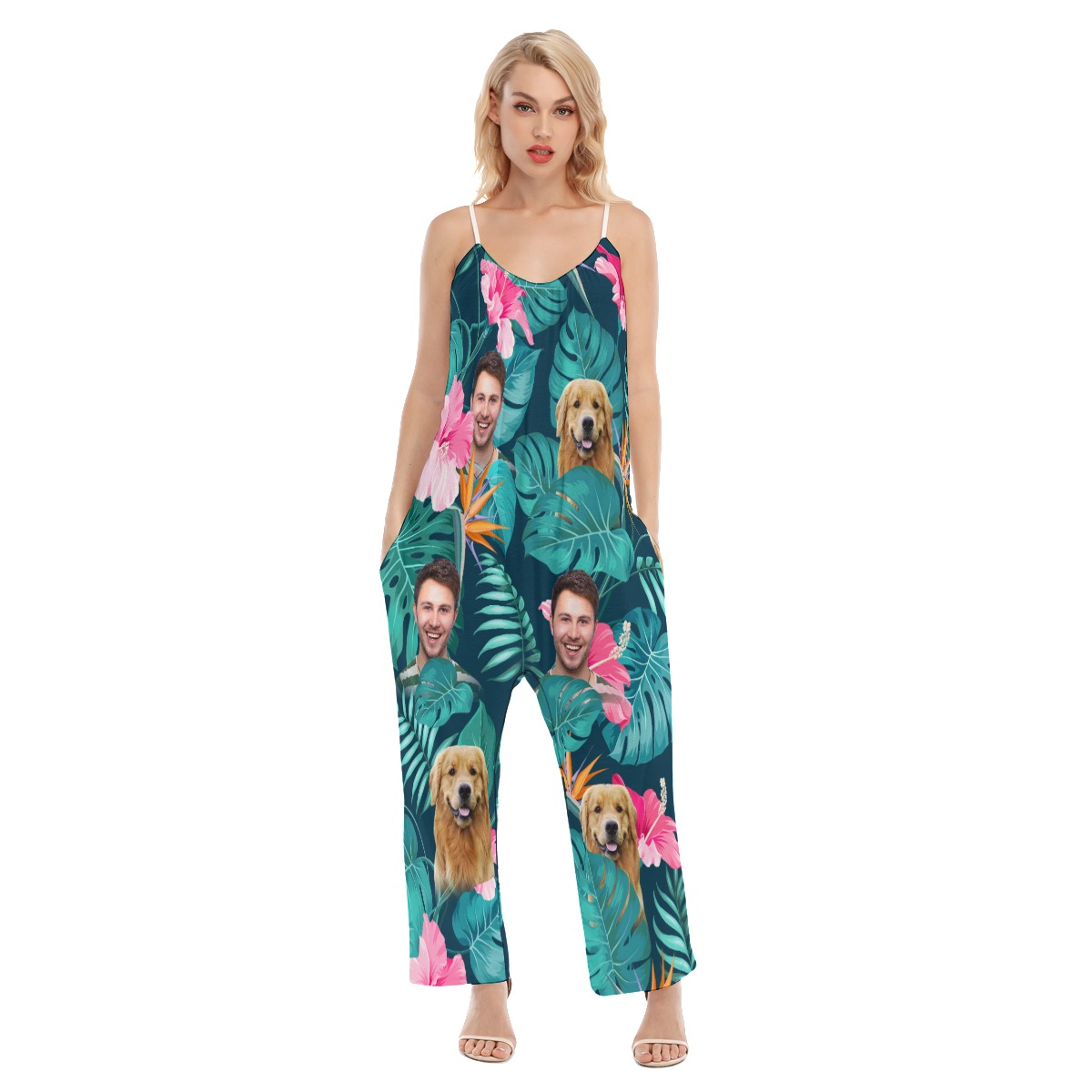 Women's Custom Face Floral Hawaiian Jumpsuit - variant image 1