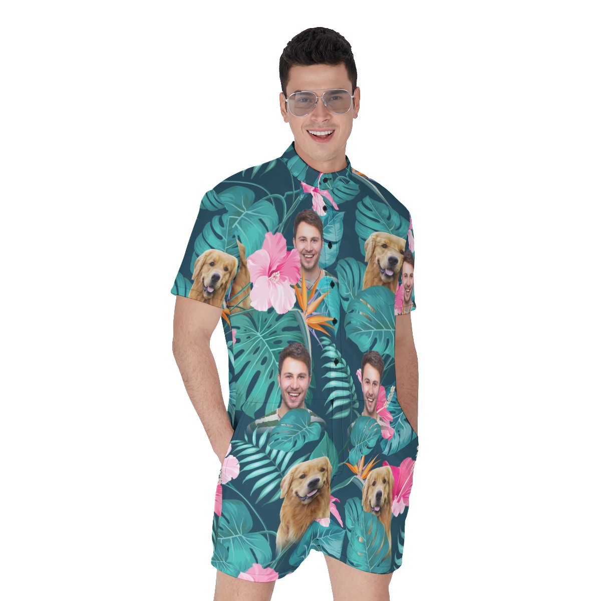 Custom Face Floral Hawaiian Romper For Men - variant image 1