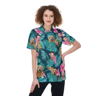 Women's Floral Custom Face Hawaiian Polo Shirt