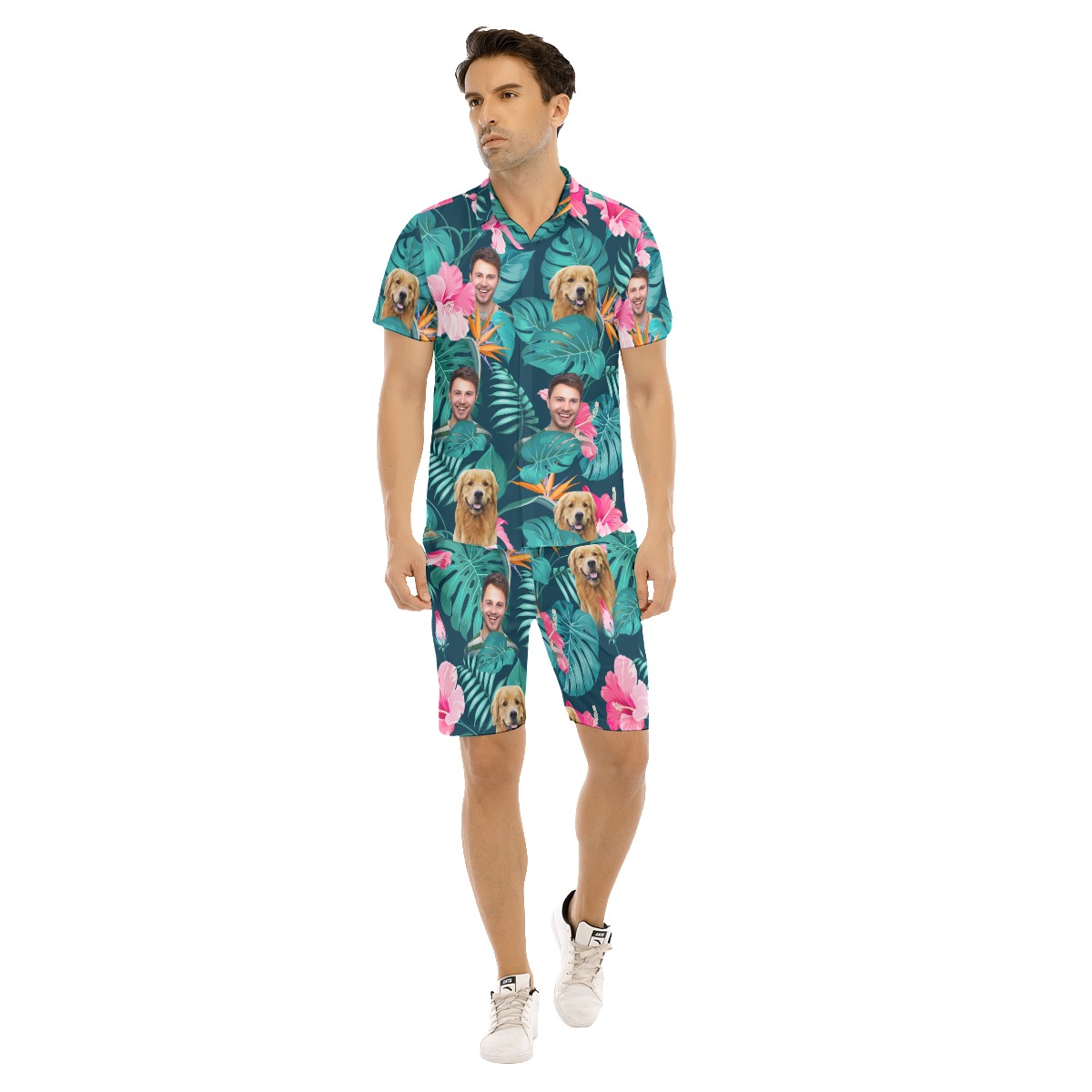 Men's Custom Face Floral Hawaiian Shirt Set - variant image 1