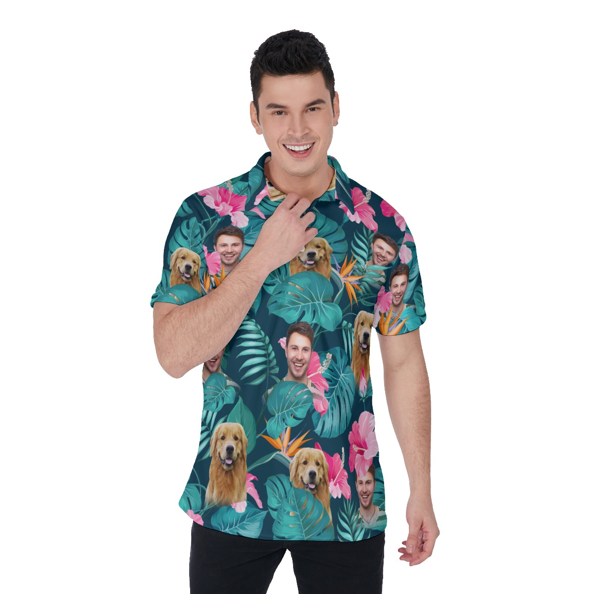 Custom Face Floral Polo Hawaiian Shirt For Men - variant image 1