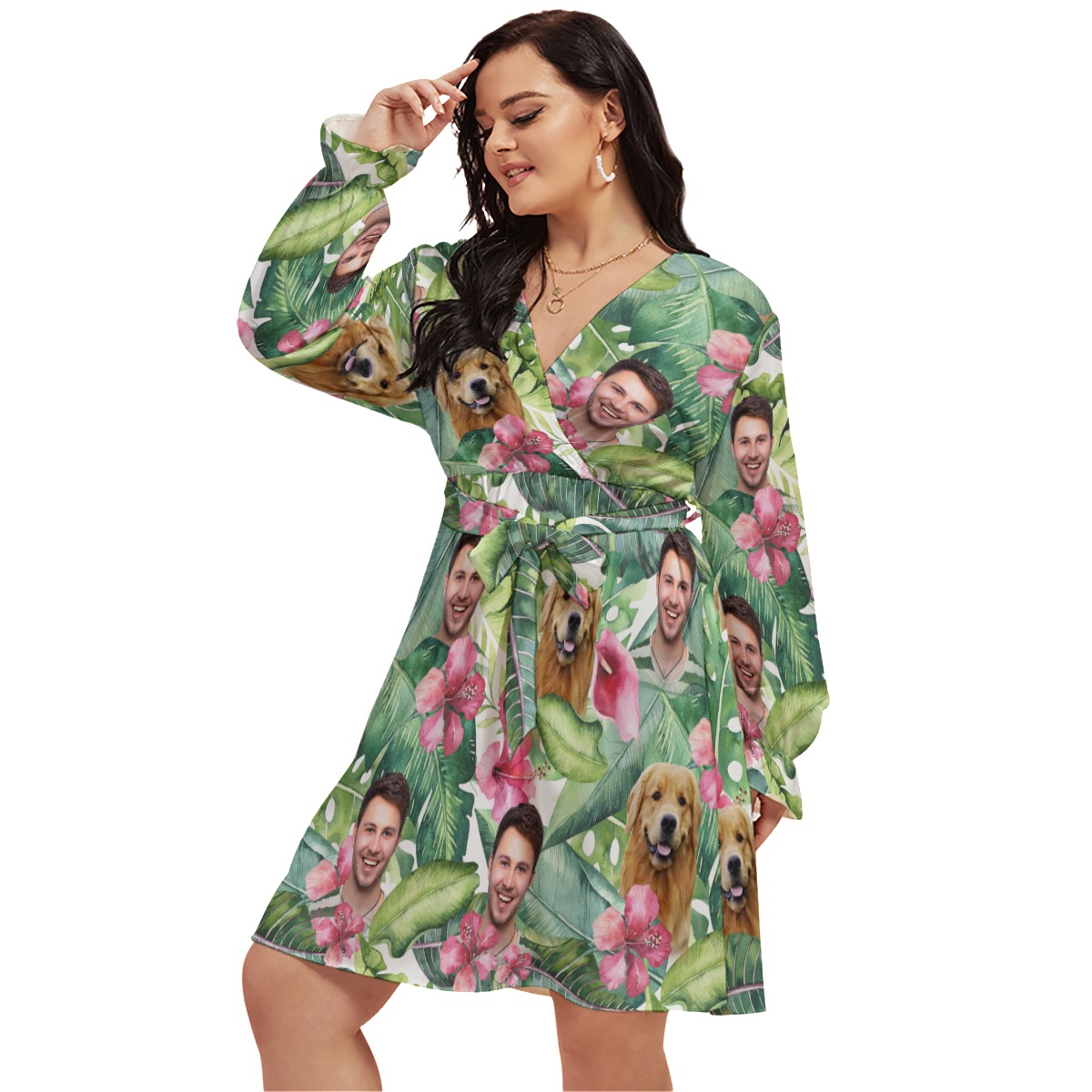 Floral Personalized Hawaiian V-neck Oversized Dress - variant image 1