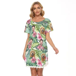 Custom Face Floral Hawaiian Lace Dress For Women
