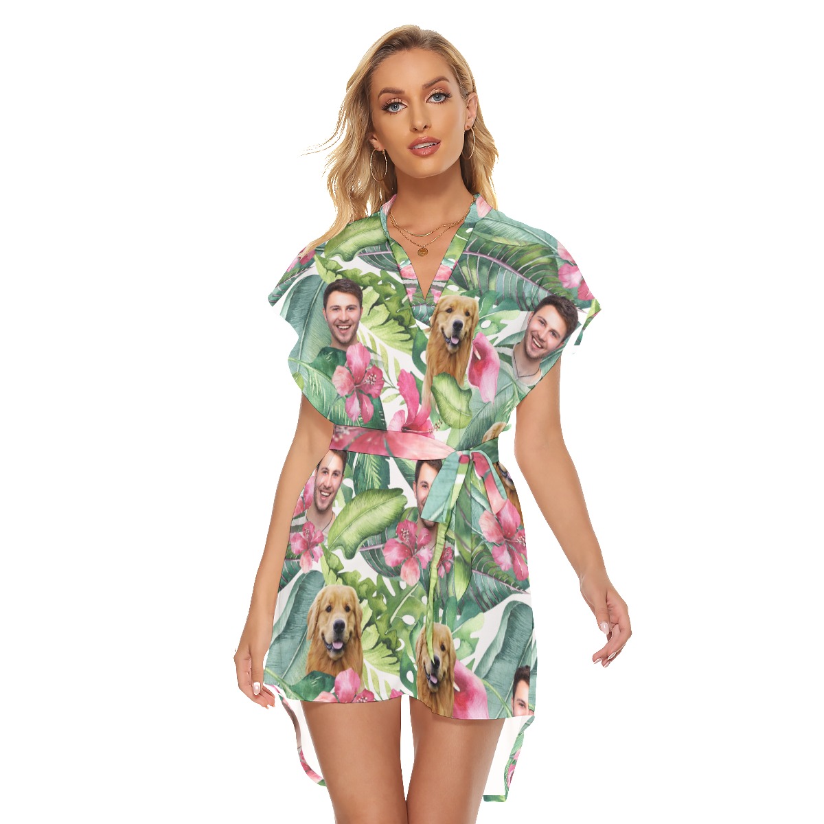 Women's Floral Customize Hawaiian Dress With Belt - variant image 1