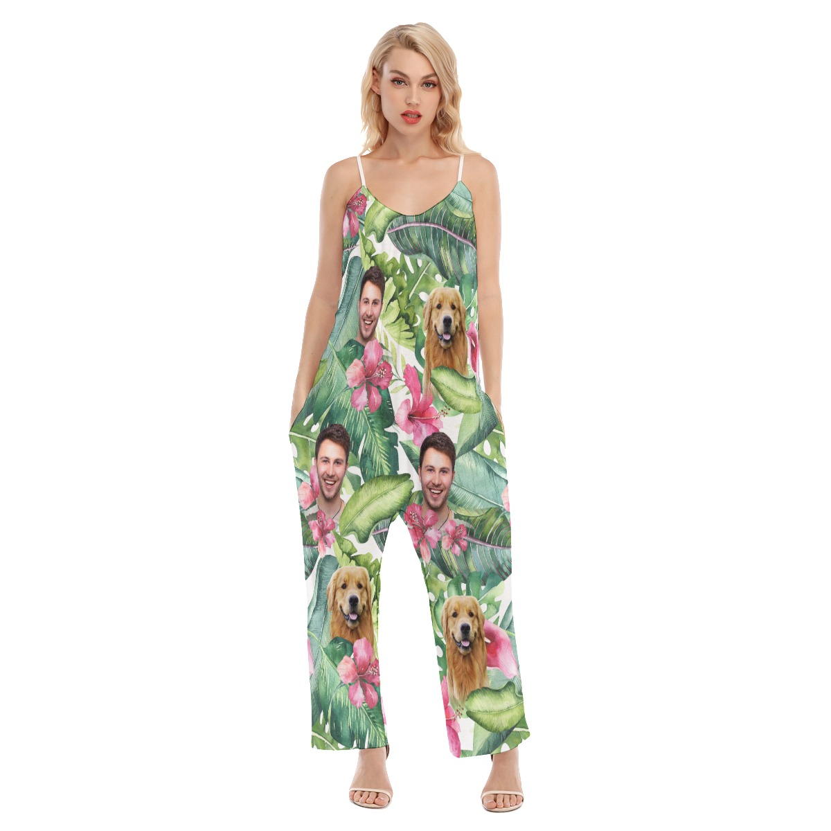 Custom Face Floral Women's Hawaiian Jumpsuit - variant image 1