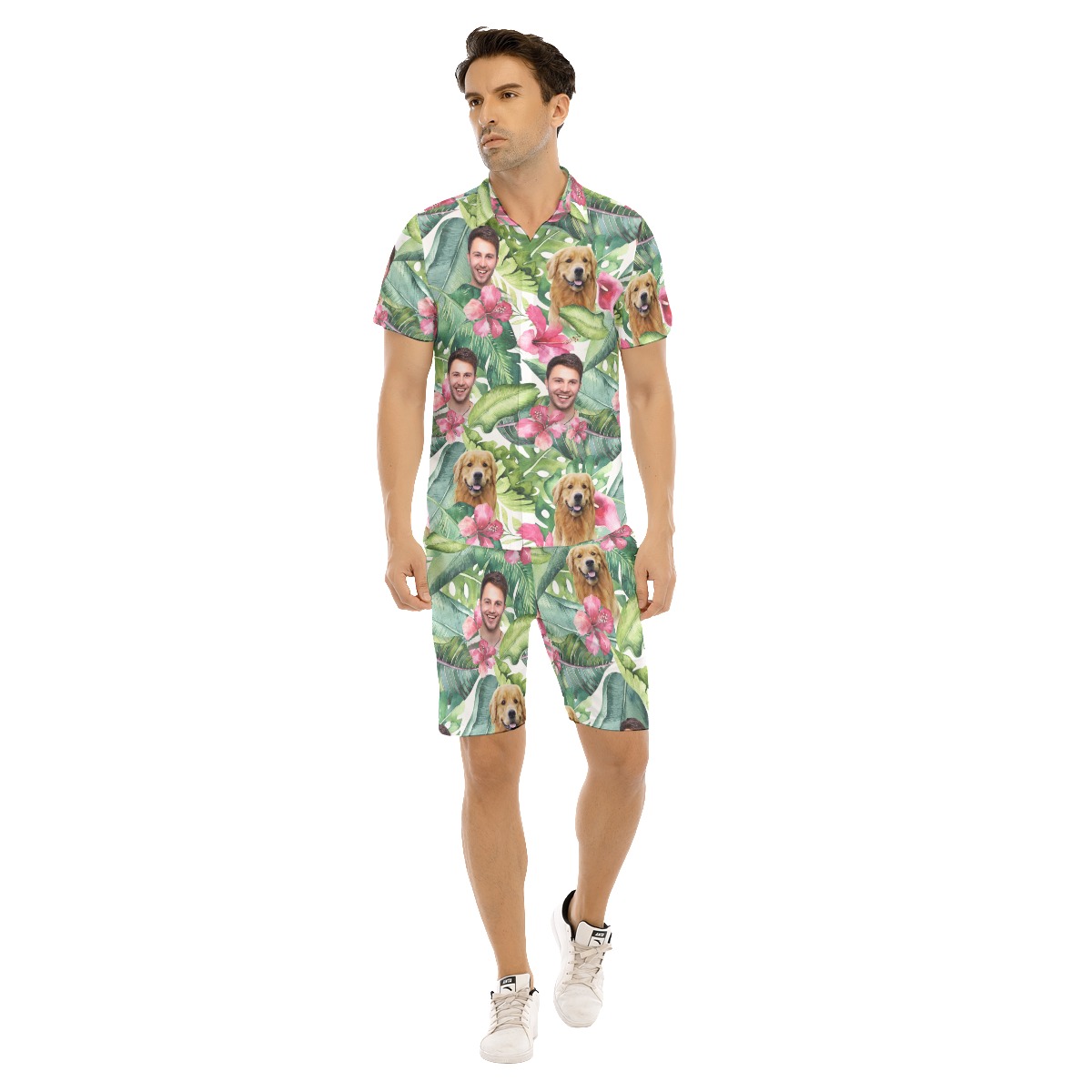 Men's Floral Custom Face Hawaiian Shirt Set - variant image 1