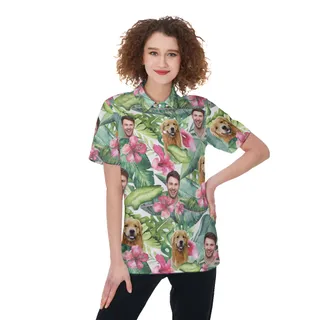 Women's Custom Face Floral Hawaiian Polo Shirt