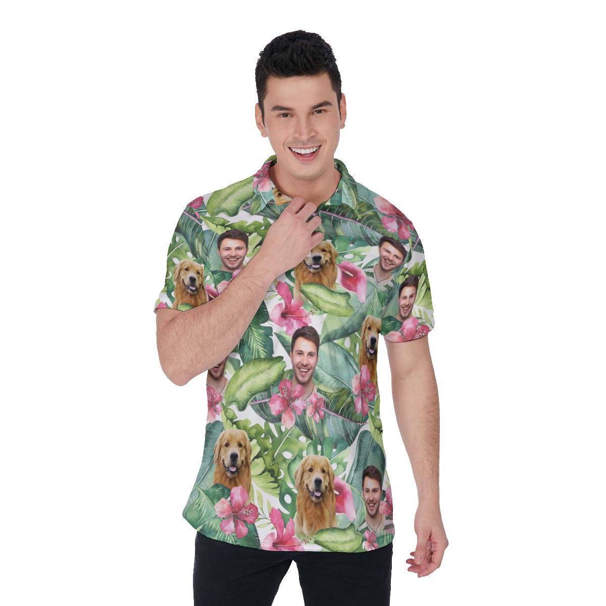 Floral Custom Face Polo Hawaiian Shirt For Men - variant image 1