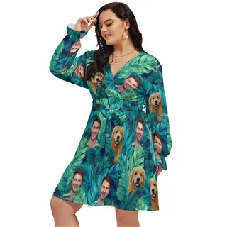 Tropical Personalized Hawaiian V-neck Oversized Dress