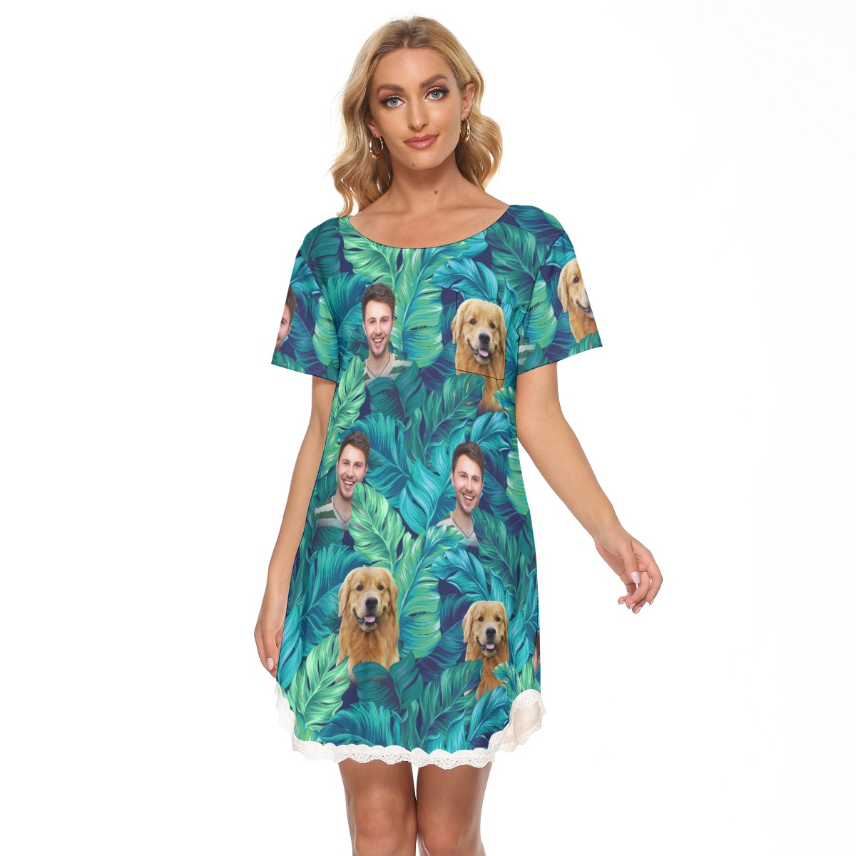 Custom Face Tropical Hawaiian Lace Dress For Women - variant image 1