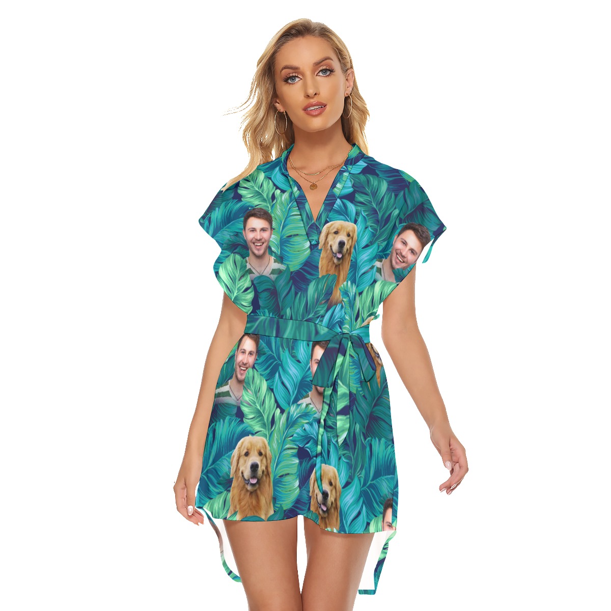 Women's Tropical Customize Hawaiian Dress With Belt - variant image 1