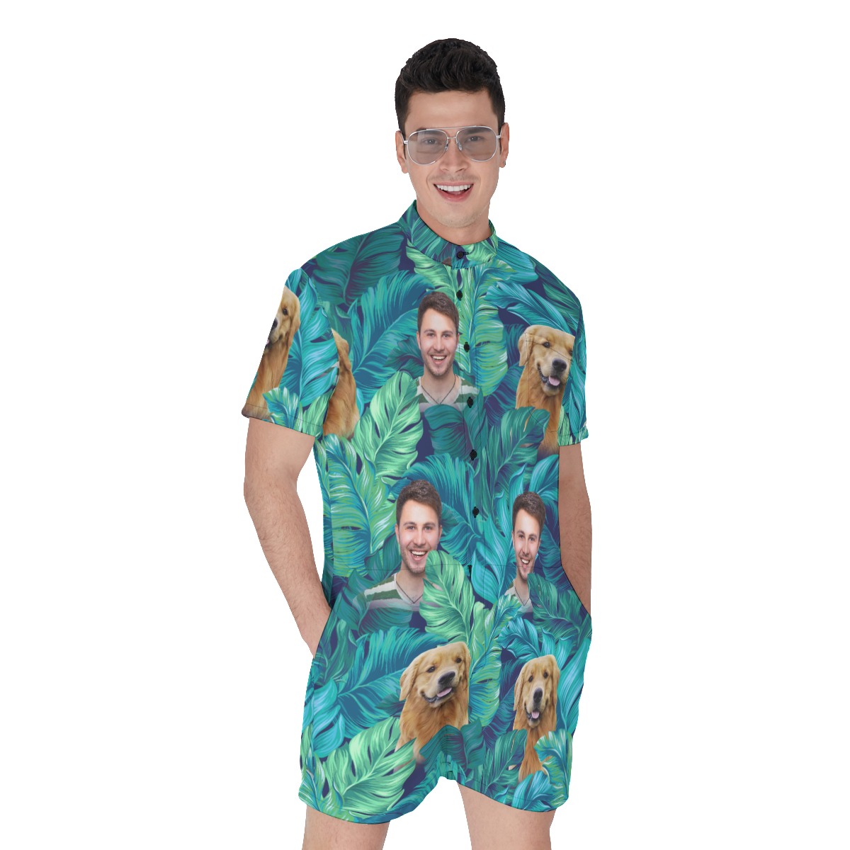 Tropical Custom Face Hawaiian Romper For Men - variant image 1