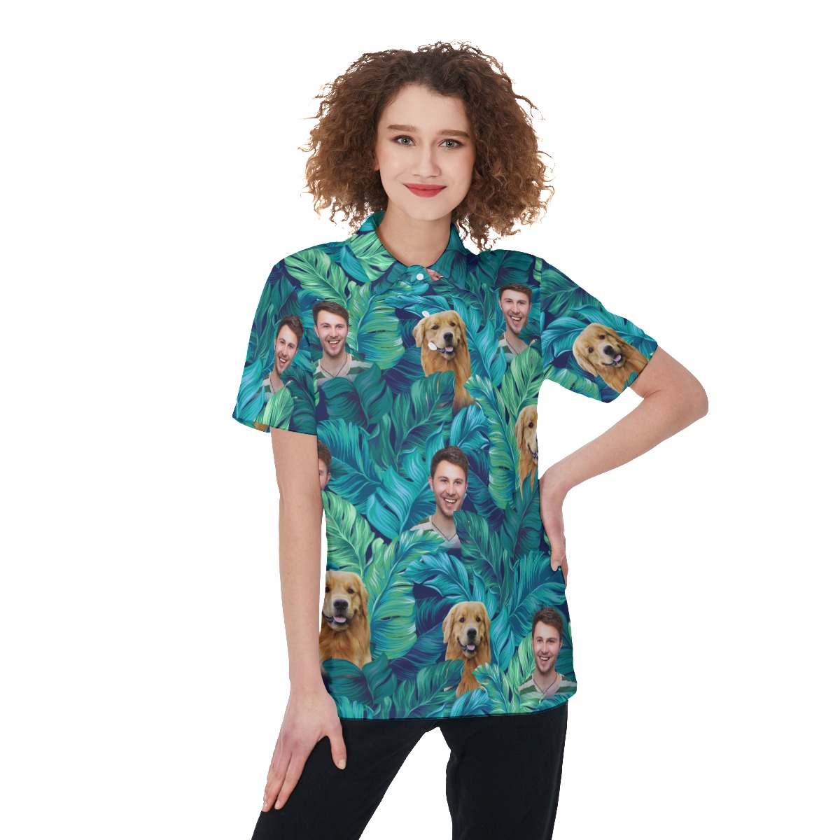 Women's Custom Face Tropical Hawaiian Polo Shirt - variant image 1