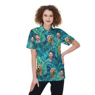 Women's Custom Face Tropical Hawaiian Polo Shirt