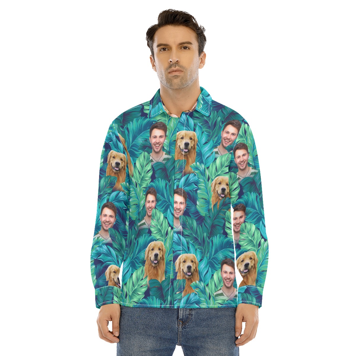 Men's Custom Face Tropical Man Long Sleeve Hawaiian Shirt - variant image 1