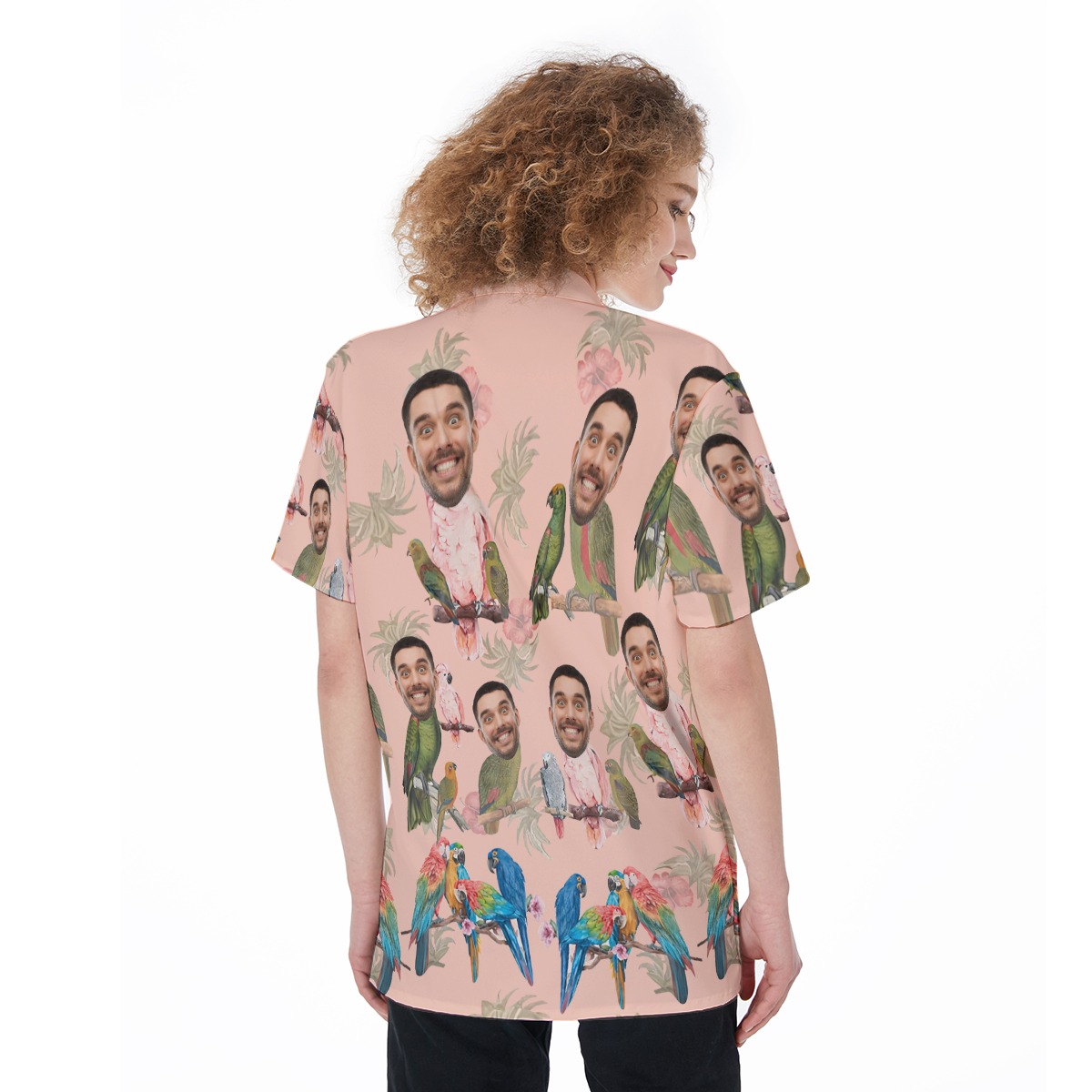 Tropical Parrots Custom Face Pink Hawaiian Shirt For Women