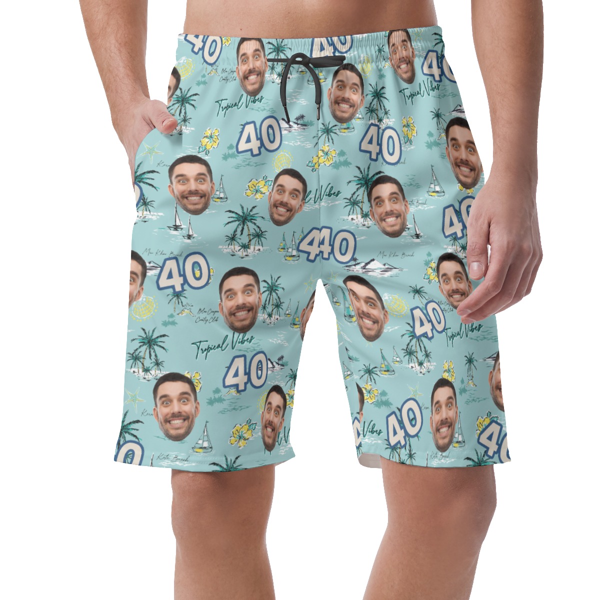 Custom Face Birthday Tropical Blue Hawaiian Beach Shorts - variant image 1